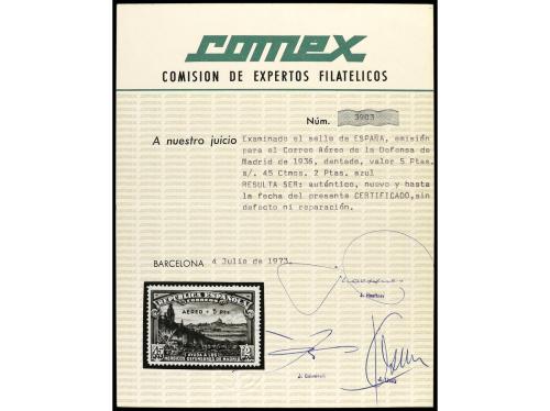 ** ESPAÑA. Ed. 759. Aéreo + 5 pts. Tipo 34. Cert. COMEX (197