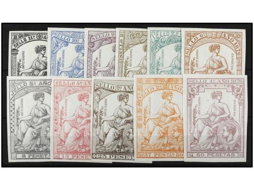 * ESPAÑA: FISCALES. 1876. PÓLIZAS. Serie completa. Al. 172/8