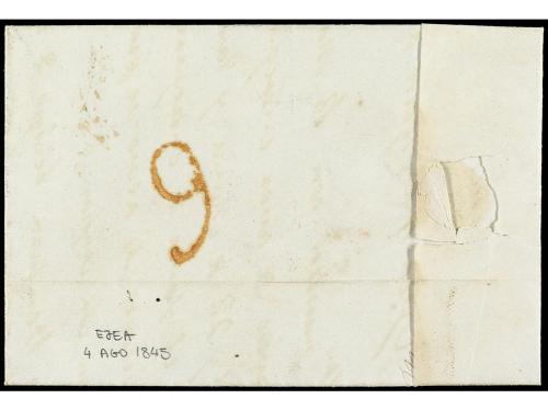 ✉ ESPAÑA: PREFILATELIA. EJEA a OLORÓN (Francia). Fechador EJ