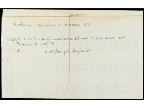 ✉ ESPAÑA. Ed. 143. 1874. BARCELONA a BAYONA (Francia). 2 c. 