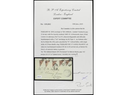 ✉ FALKLAND. Yv. 7, S.G. 13. 1892 (November 17). Envelope to 