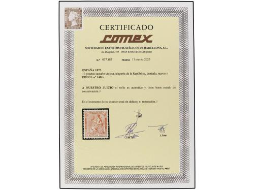 * ESPAÑA. Ed. 140. 10 pts. castaño violeta. Extraordinario e