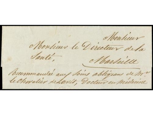 ✉ ESPAÑA: PREFILATELIA. 1853. PALAMÓS a MARSELLA. Carta diri