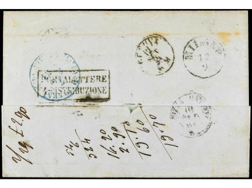 ✉ ESPAÑA. Ed. 24. 1854. SAN FELIU DE GUIXOLS a MILAN. 6 cuar