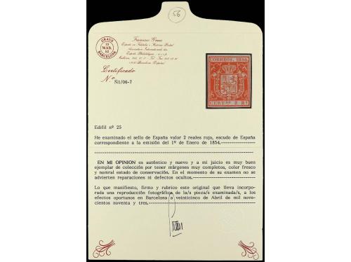 (*) ESPAÑA. Ed. 25. 2 reales bermellón. Muy bonito ejemplar,