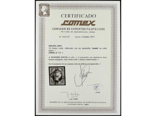 ° ESPAÑA. Ed. 11. 10 reales verde. Color intenso. LUJO. Cert