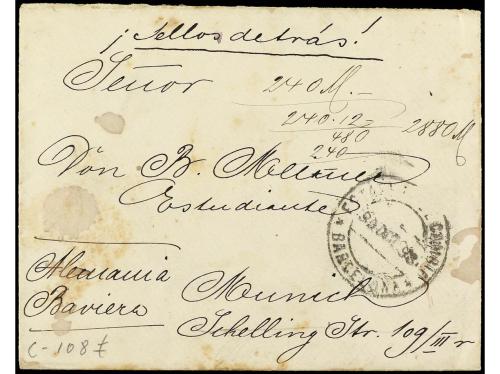 ✉ ESPAÑA. Ed. 213 (10), 215. 1898. BARCELONA a ALEMANIA. 2 c