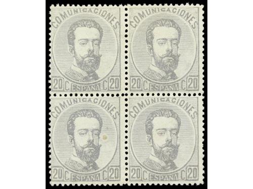 * ESPAÑA. Ed. 123 (4). 20 cts. gris. Bloque de cuatro, muy b