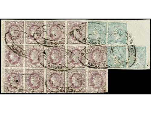 Δ ESPAÑA. Ed. 84 (2), 86 (14). Fragmento de 4 sellos del 10 