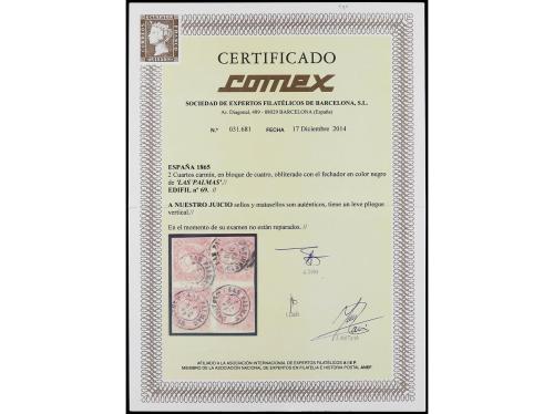 ° ESPAÑA. Ed. 69 (2). 2 reales rosa. Bloque de cuatro mat. L