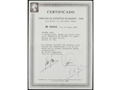 ° ESPAÑA. Ed. 73A (12). 2 reales salmón. Bloque de doce, mat