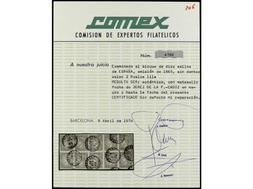 ° ESPAÑA. Ed. 73 (10). 2 reales lila. Bloque de diez. mat. f