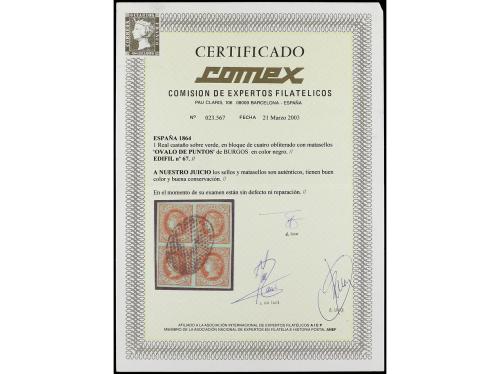 ° ESPAÑA. Ed. 67 (4). 1 real castaño s. verde. Bloque de cua