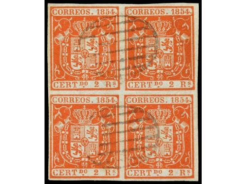 ° ESPAÑA. Ed. 25 (4). 2 reales rojo. Bloque de cuatro. PRECI