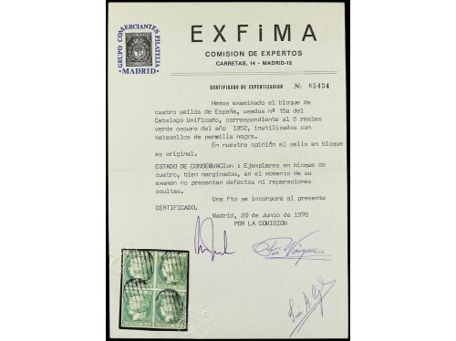 ° ESPAÑA. Ed. 15. 5 reales verde. Bloque de cuatro. Muy boni