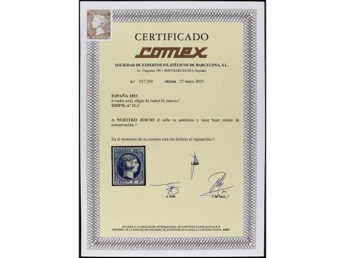 * ESPAÑA. Ed. 21. 6 reales azul. Color intenso y buenos márg