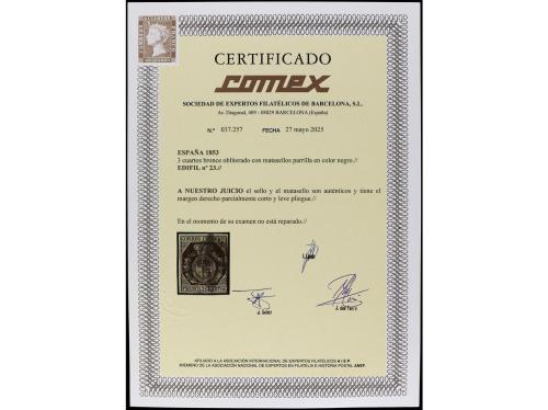 ° ESPAÑA. Ed. 23. 3 cuartos bronce dorado. Tres amplios márg