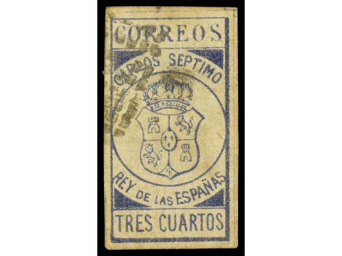 ESPAÑA. Ejércitro Real de Cataluña. 3 cuartos azul, matasell