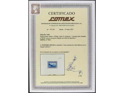 * ESPAÑA. Ed. 760. HOJITA BLOQUE. Aéreo + 5 pts. Manchas de 