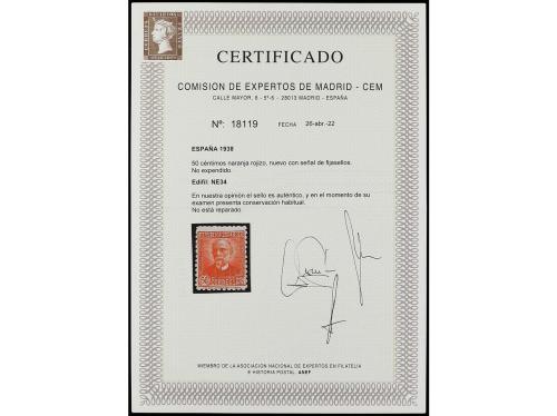 * ESPAÑA. Ed. NE 34. 50 cts. naranja NO EXPENDIDO. Bien cent