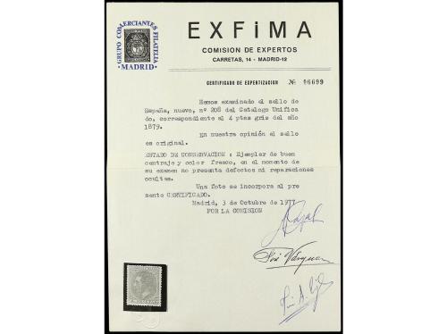 * ESPAÑA. Ed. 208. 4 pesetas gris. Muy bien centrado. Cert. 
