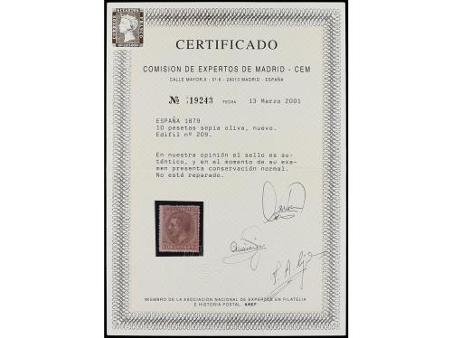 (*) ESPAÑA. Ed. 209. 10 pesetas sepia. Centrado. Buen ejempl