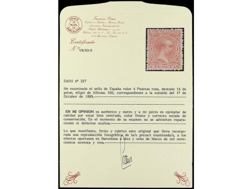 * ESPAÑA. Ed. 227. 4 pesetas rosa. Buen color y muy bien cen