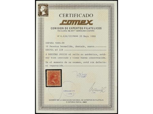 * ESPAÑA. Ed. 228. 10 pesetas bermellón. Grandes márgenes y