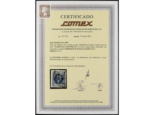 ° MARIANAS. Ed. 1. 2 céntimos verde, HABILITACIÓN DE ABAJO A