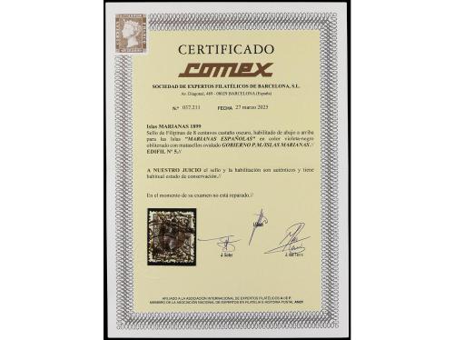 ° MARIANAS. Ed. 5. 8 centavos castaño, HABILITACIÓN DE ABAJO