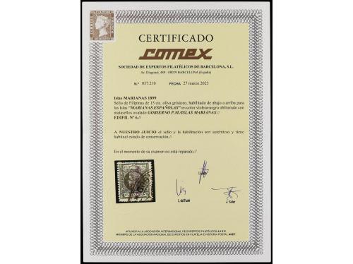 ° MARIANAS. Ed. 6. 15 centavos oliva, HABILITACIÓN DE ABAJO 