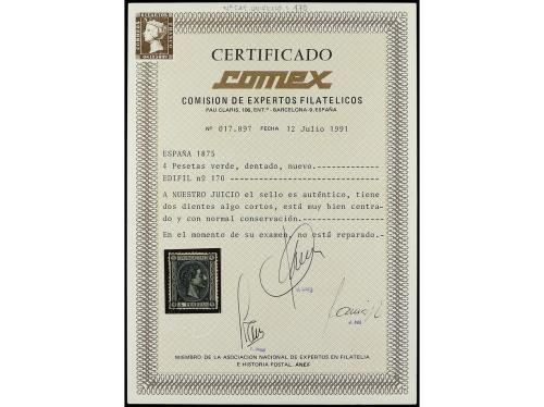 * ESPAÑA. Ed. 170. 4 pesetas verde. Bien centrado. Dentado h