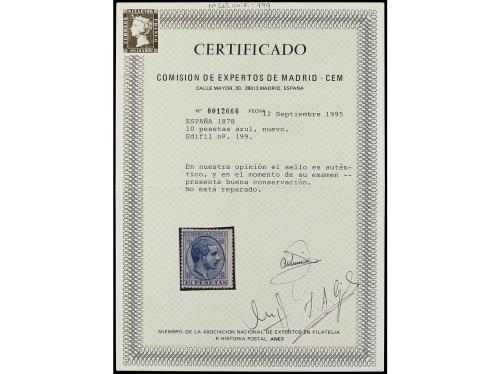 * ESPAÑA. Ed. 199. 10 pesetas azul. Bien centrado. Cert. CEM