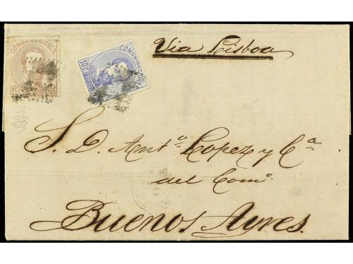 ✉ ESPAÑA. Ed. 121, 123. 1873. VILLAGARCIA (Galicia) a BUENOS