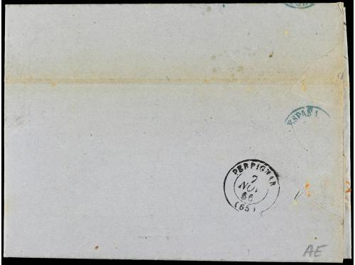 ✉ ESPAÑA. Ed. 81(3). 1866. FIGUERAS a FRANCIA. 4 cuartos azu