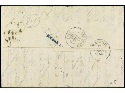 ✉ ESPAÑA. Ed. 89. 1866. SEVILLA a FRANCIA. 12 cuartos negro,