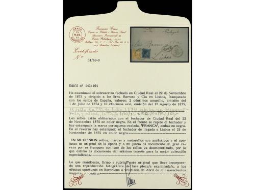 ✉ ESPAÑA. Ed. 143, 164. 1875 (22-Nov.). MADRID a LISBOA. 2 c