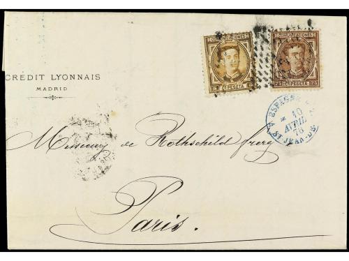 ✉ ESPAÑA. Ed. 174, 177. 1878. MADRID a PARÍS. 25 cts. castañ