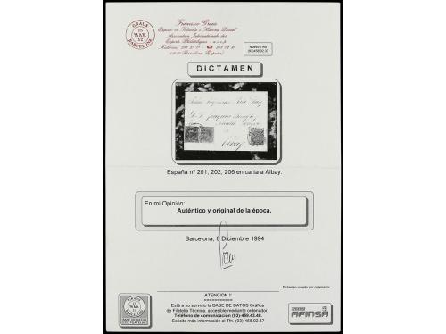 ✉ ESPAÑA. Ed. 201, 202, 206. 1881. ALICANTE a ALBAY (Filipin