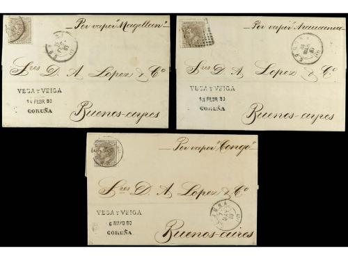 ✉ ESPAÑA. Ed. 203 (7). 1880. 40 cts. castaño. Conjunto de si