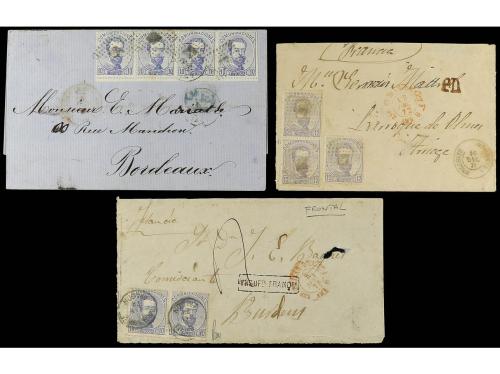 ✉ ESPAÑA. 1872-73. AMADEO. Cuatro cartas dirigidas a Francia