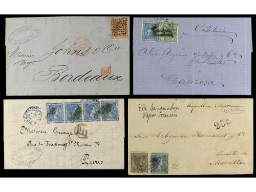 ✉ ESPAÑA. 1875-76. Conjunto de cinco cartas con franqueo de 