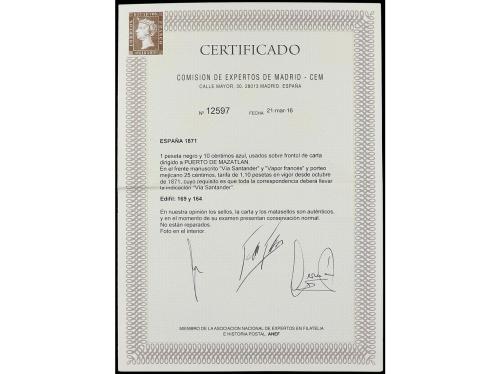 ✉ ESPAÑA. 1875-76. Conjunto de cinco cartas con franqueo de 