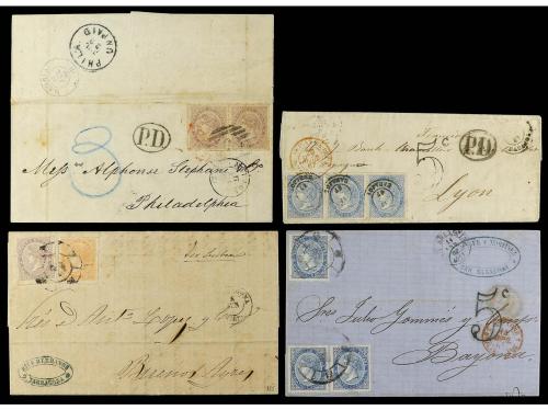 ✉ ESPAÑA. Ed. (4). 1867. ISABEL II. Conjunto de cuatro carta