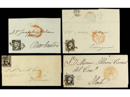 ✉ ESPAÑA. 1850-51. ISABEL II. 6 cuartos (nº1) frontal, mat. 