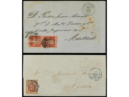 ✉ ESPAÑA. Ed. 24 y 33. 1854. ISABEL II. Conjunto de cinco ca