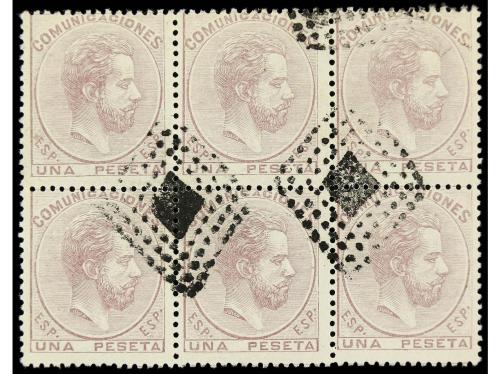 ° ESPAÑA. Ed. 127 (6). 1 pta. violeta. Bloque de seis. PRECI