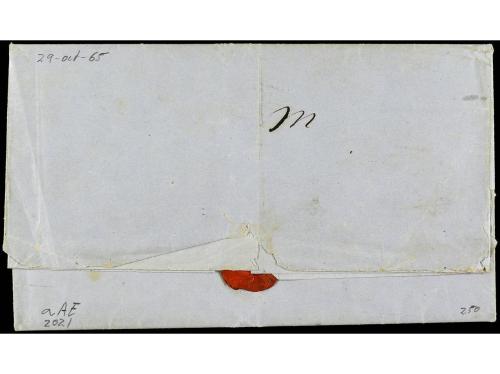 ✉ ESPAÑA. Ed. 72. 1865. CADIZ a MATANZAS (Cuba). 1 real verd
