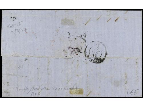 ✉ ESPAÑA. Ed. 63, 64. 1864. IRUN a BAYONA. 2 cuartos azul y 