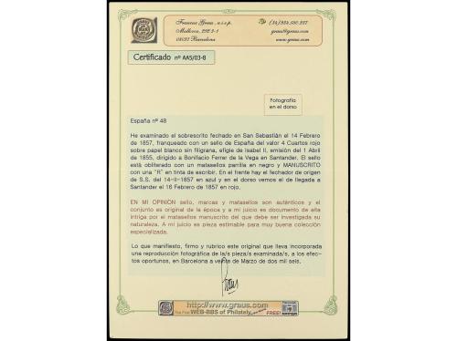 ✉ ESPAÑA. Ed. 48 (7). 1857-59. Siete cartas. 4 cuartos (5), 